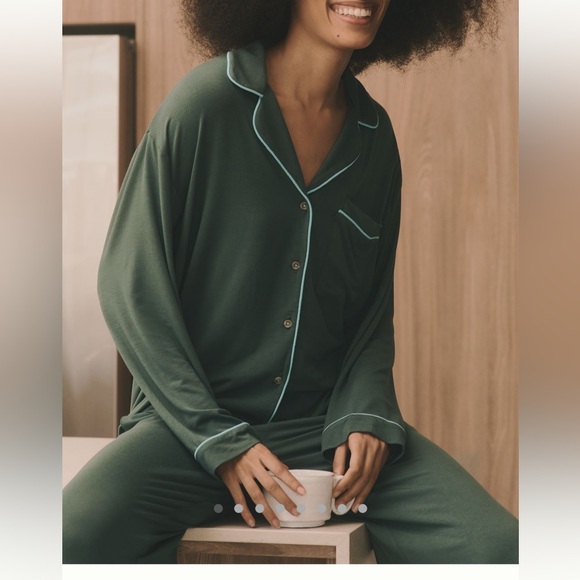 NWT new medium Anthropologie briar piped pajama top button down Holly green teal - Picture 1 of 17